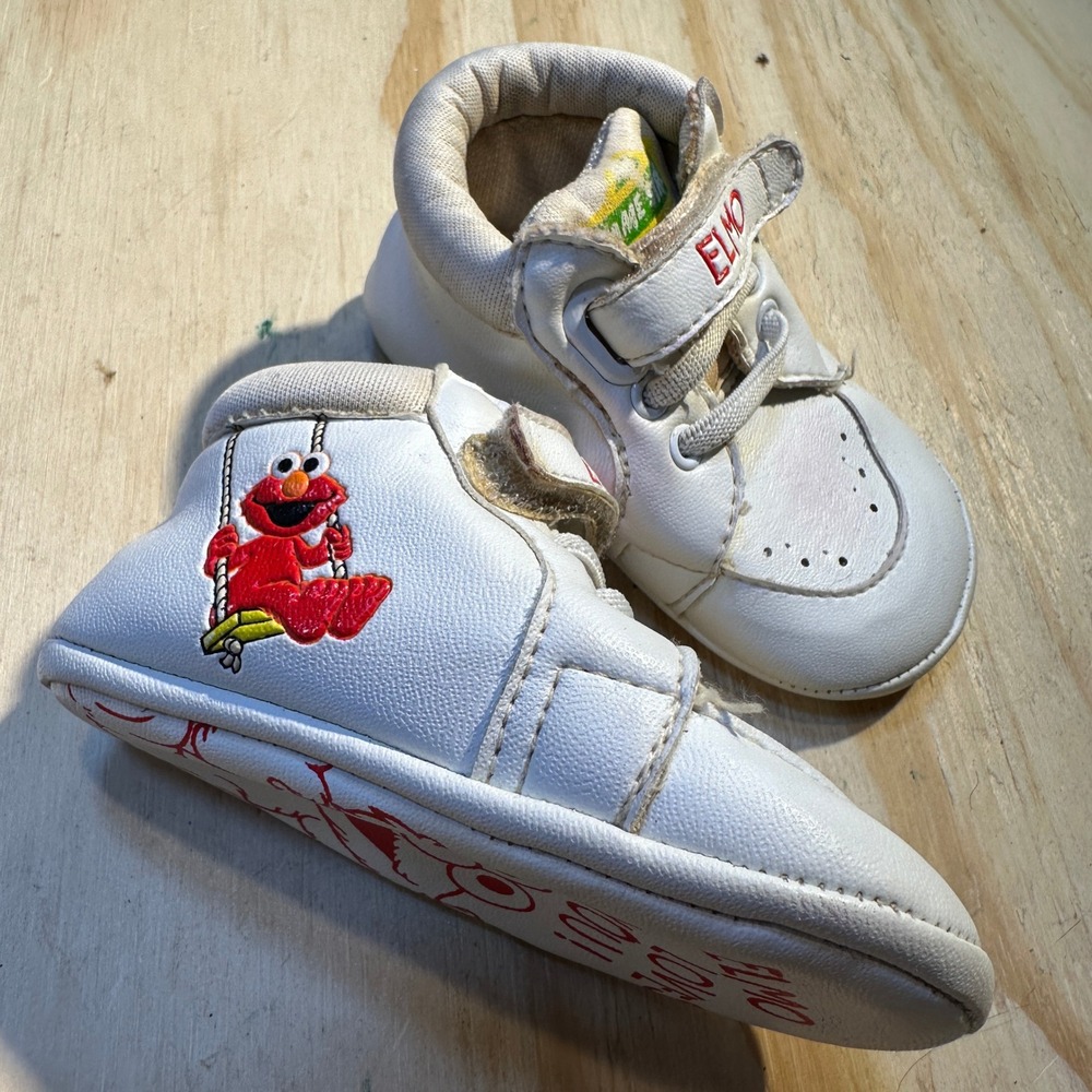90s Sesame Street Kids Vintage Elmo Loves You White High Top Soft Sole Shoes 2